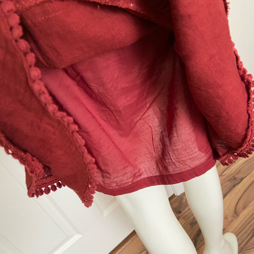Express Rust Burgundy Linen Ruffle Top and Skirt Set Size Medium - Picture 7 of 11